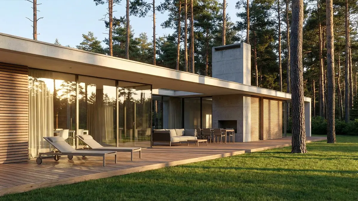 Moderne bosvilla met glazen paviljoen in Bilthoven tussen de bomen